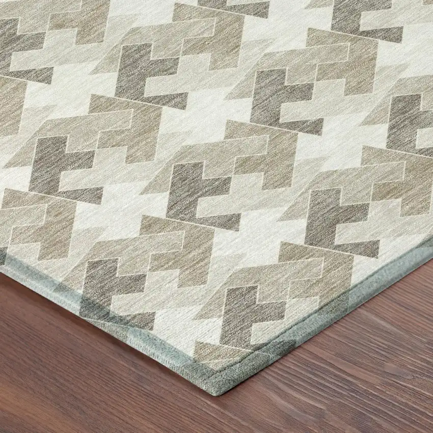 Ivory And Beige Geometric Washable Indoor Outdoor Area Rug Photo 3