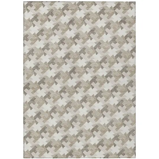 Ivory And Beige Geometric Washable Indoor Outdoor Area Rug Photo 2