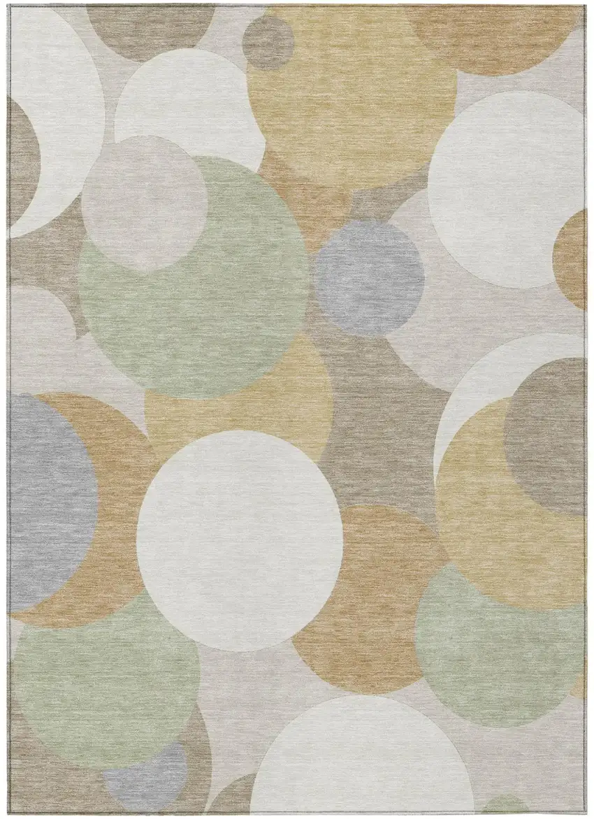 Ivory And Beige Geometric Washable Indoor Outdoor Area Rug Photo 2
