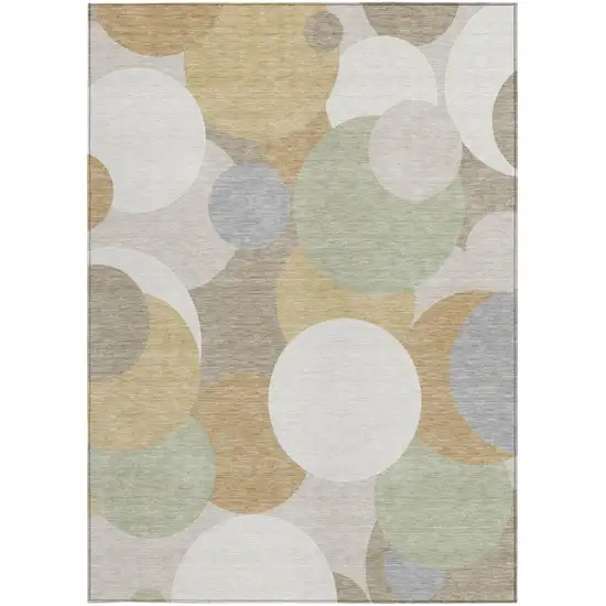 Ivory And Beige Geometric Washable Indoor Outdoor Area Rug Photo 3