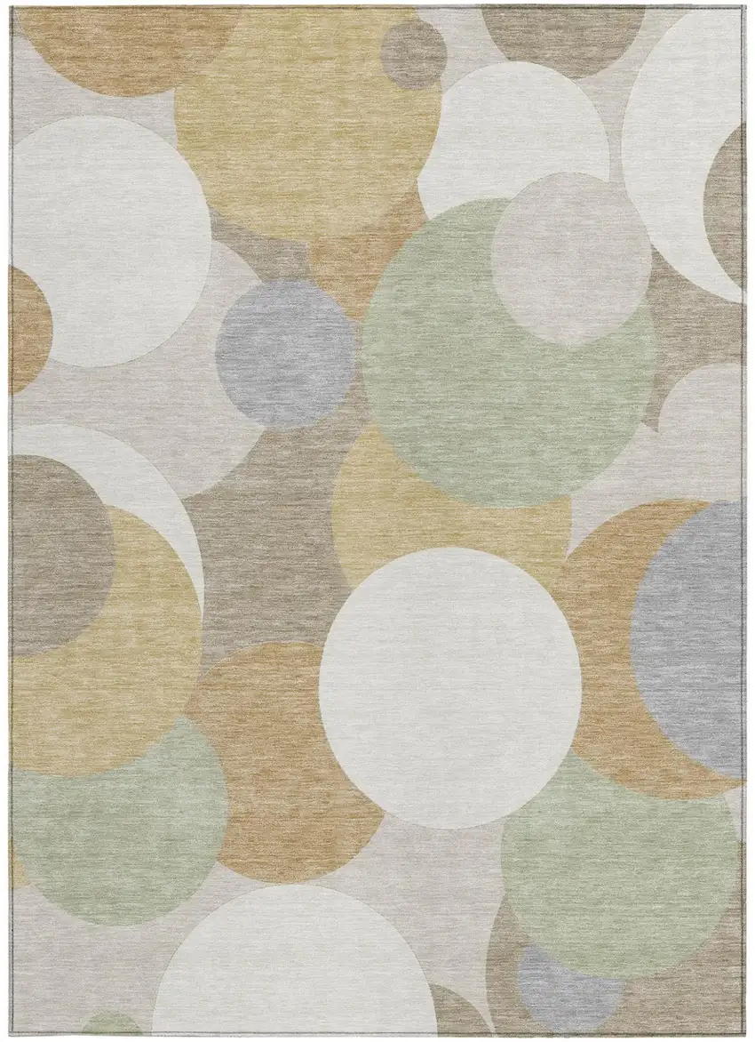 Ivory And Beige Geometric Washable Indoor Outdoor Area Rug Photo 3