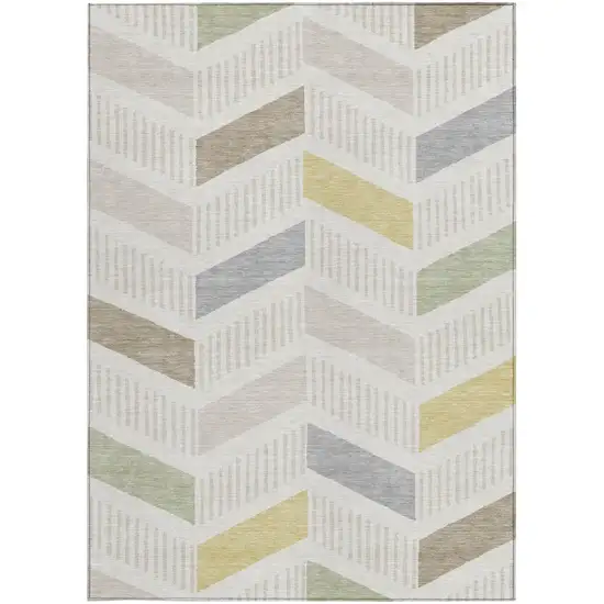 Ivory And Beige Geometric Washable Indoor Outdoor Area Rug Photo 3