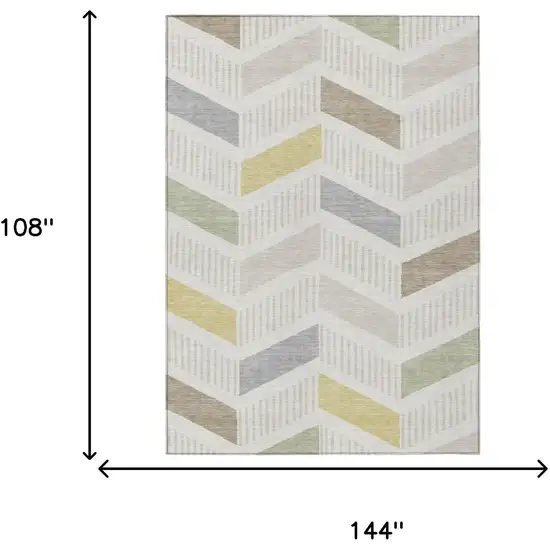 Ivory And Beige Geometric Washable Indoor Outdoor Area Rug Photo 6