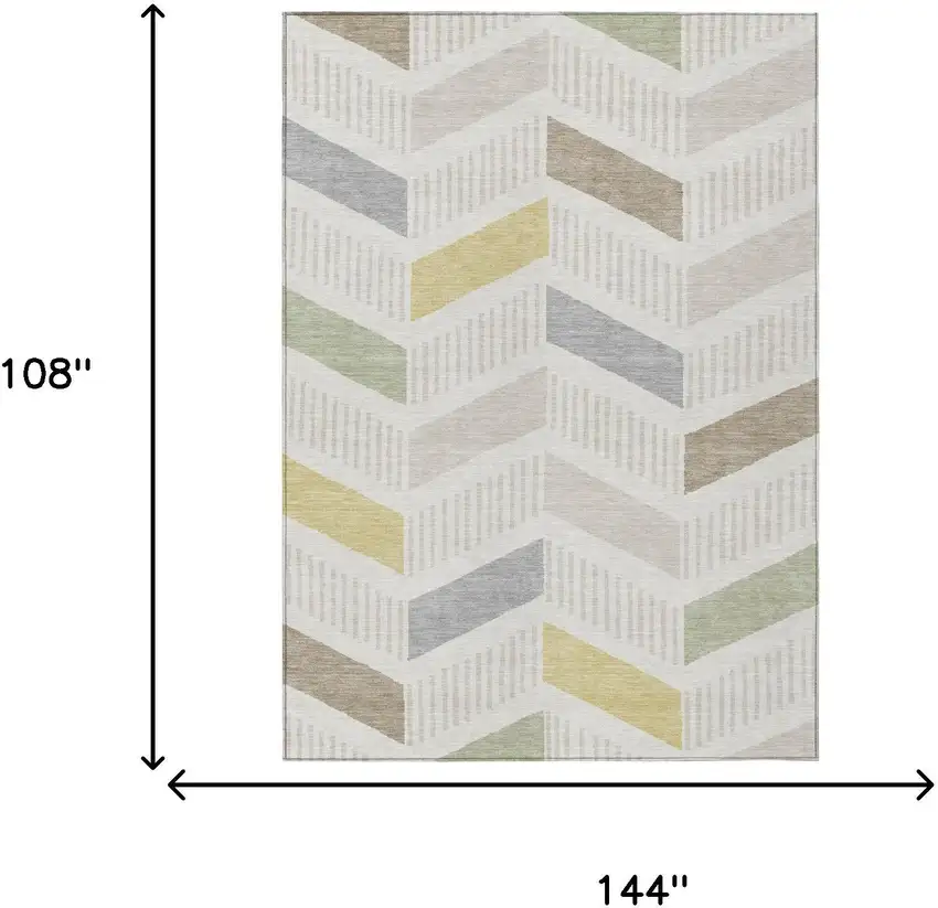 Ivory And Beige Geometric Washable Indoor Outdoor Area Rug Photo 6