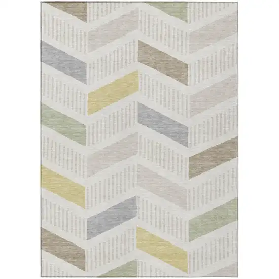 Ivory And Beige Geometric Washable Indoor Outdoor Area Rug Photo 2