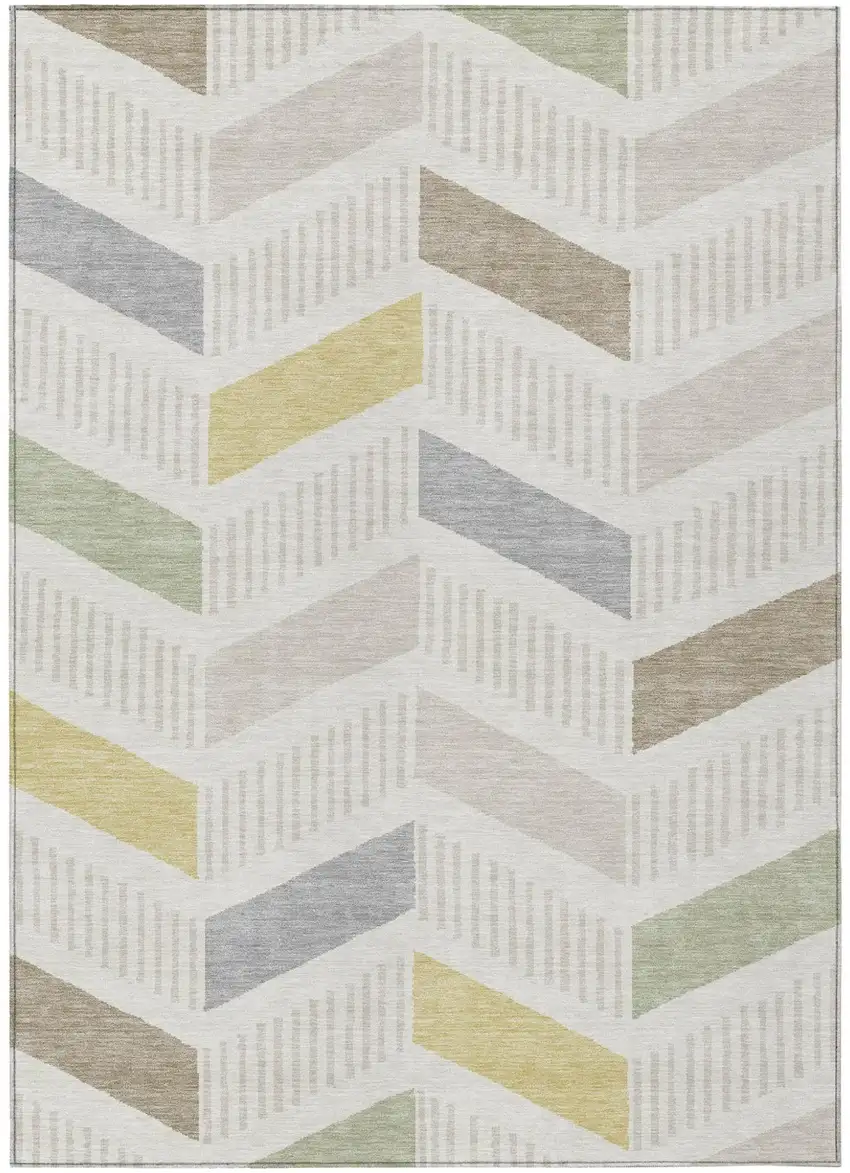 Ivory And Beige Geometric Washable Indoor Outdoor Area Rug Photo 2