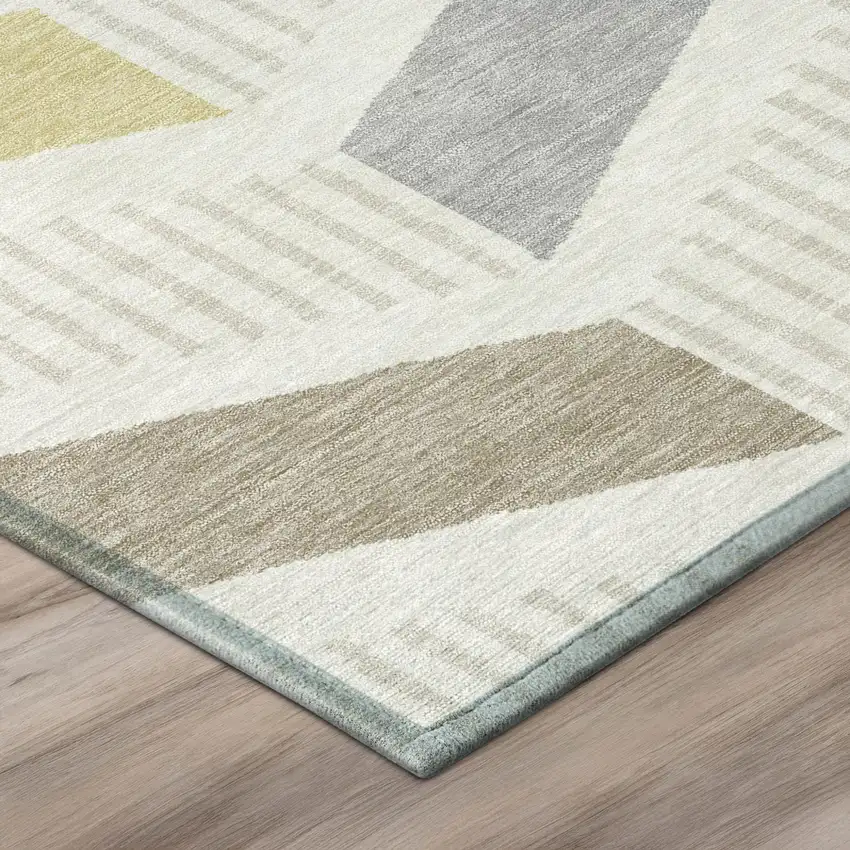 Ivory And Beige Geometric Washable Indoor Outdoor Area Rug Photo 4