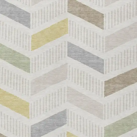 Ivory And Beige Geometric Washable Indoor Outdoor Area Rug Photo 1
