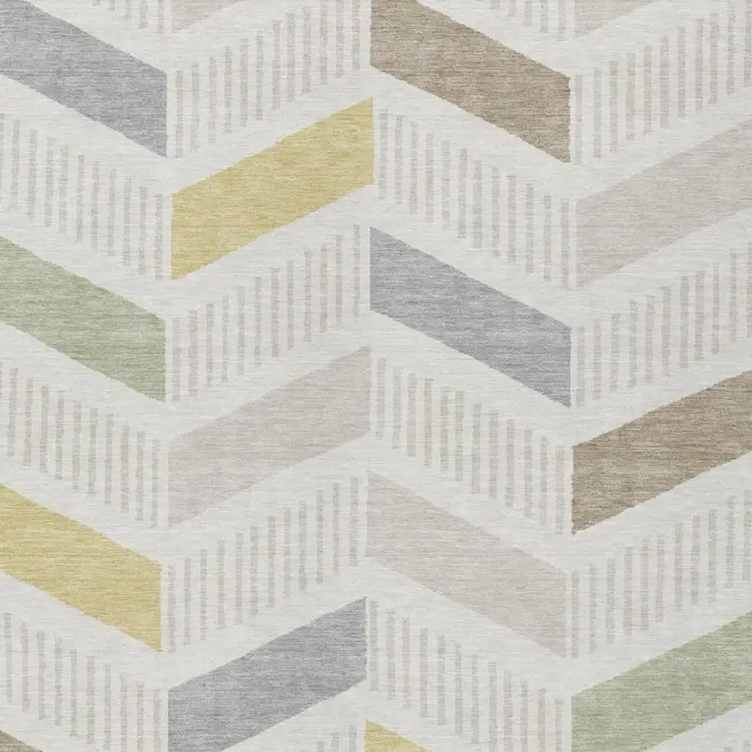 Ivory And Beige Geometric Washable Indoor Outdoor Area Rug Photo 1