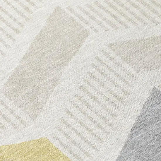 Ivory And Beige Geometric Washable Indoor Outdoor Area Rug Photo 5