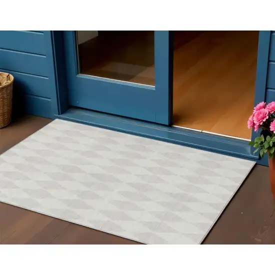 Ivory And Beige Geometric Washable Indoor Outdoor Area Rug Photo 2