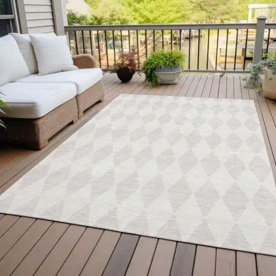 Ivory And Beige Geometric Washable Indoor Outdoor Area Rug Photo 7