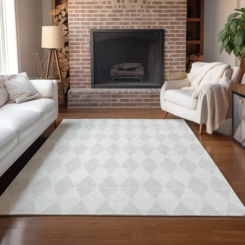 Ivory And Beige Geometric Washable Indoor Outdoor Area Rug Photo 8