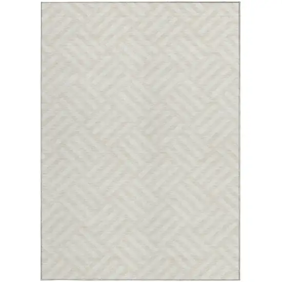 Ivory And Beige Geometric Washable Indoor Outdoor Area Rug Photo 4