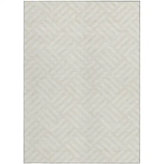 Ivory And Beige Geometric Washable Indoor Outdoor Area Rug Photo 4