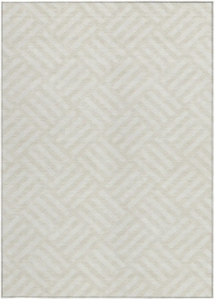 Ivory And Beige Geometric Washable Indoor Outdoor Area Rug Photo 4