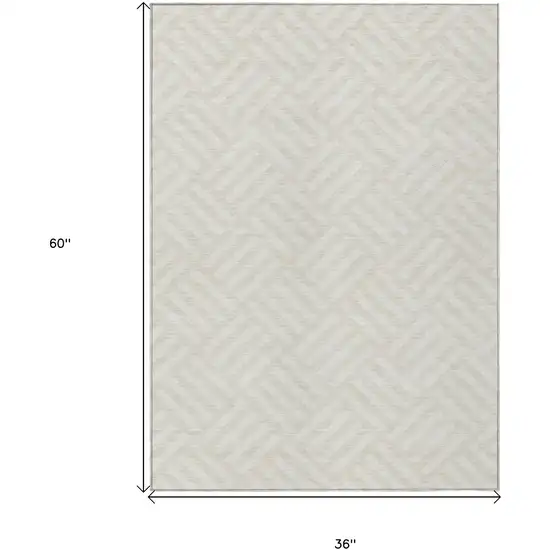 Ivory And Beige Geometric Washable Indoor Outdoor Area Rug Photo 9