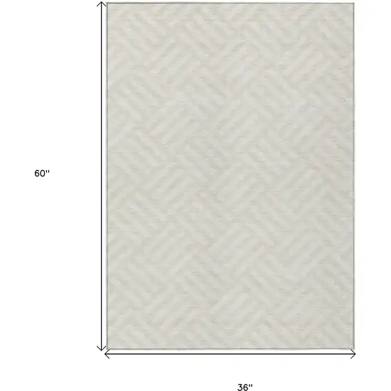 Ivory And Beige Geometric Washable Indoor Outdoor Area Rug Photo 9