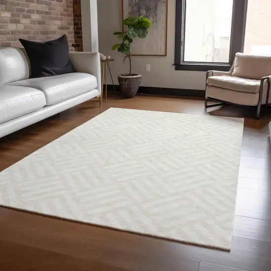 Ivory And Beige Geometric Washable Indoor Outdoor Area Rug Photo 6