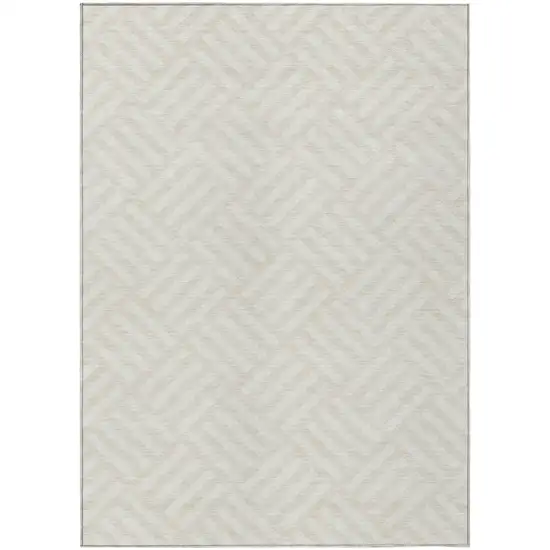 Ivory And Beige Geometric Washable Indoor Outdoor Area Rug Photo 1