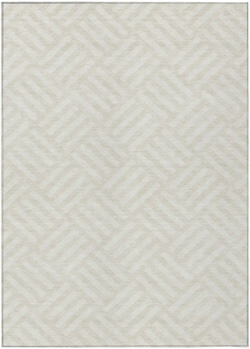 Ivory And Beige Geometric Washable Indoor Outdoor Area Rug Photo 1