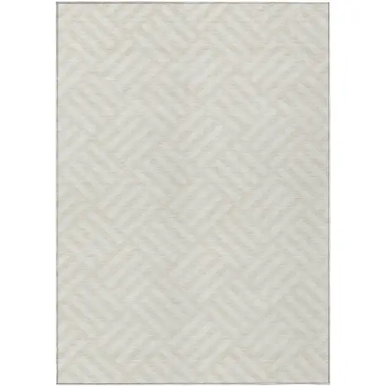 Ivory And Beige Geometric Washable Indoor Outdoor Area Rug Photo 1