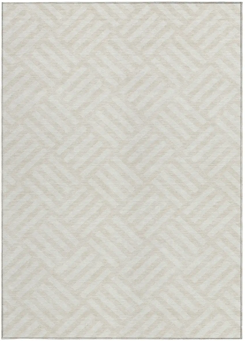 Ivory And Beige Geometric Washable Indoor Outdoor Area Rug Photo 5