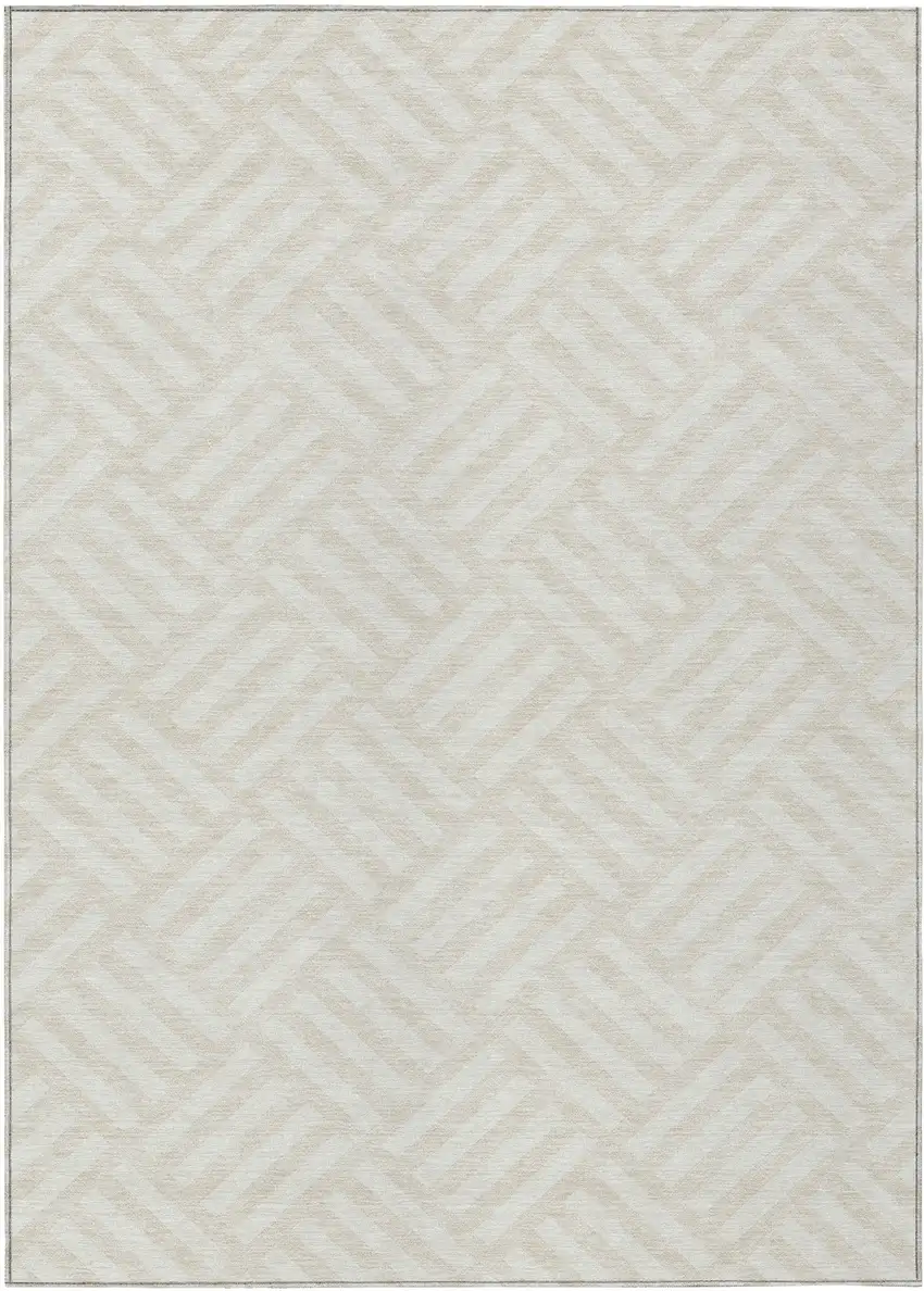 Ivory And Beige Geometric Washable Indoor Outdoor Area Rug Photo 2