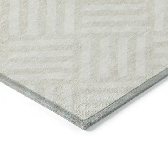 Ivory And Beige Geometric Washable Indoor Outdoor Area Rug Photo 5