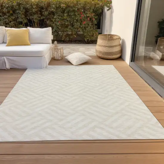 Ivory And Beige Geometric Washable Indoor Outdoor Area Rug Photo 9