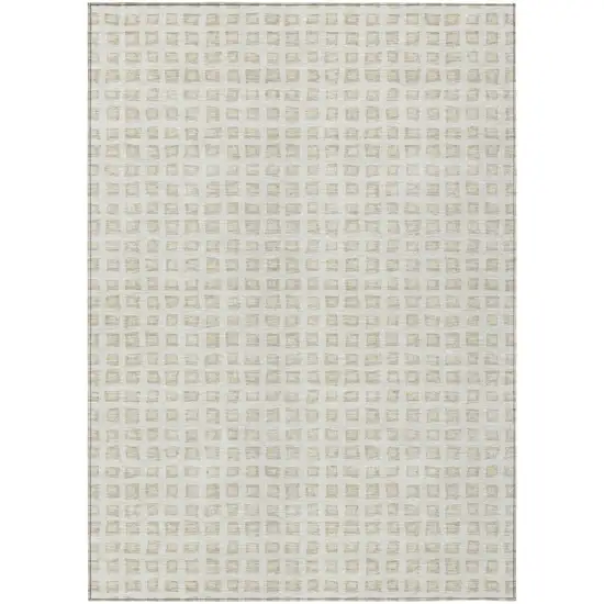 Ivory And Beige Geometric Washable Indoor Outdoor Area Rug Photo 1