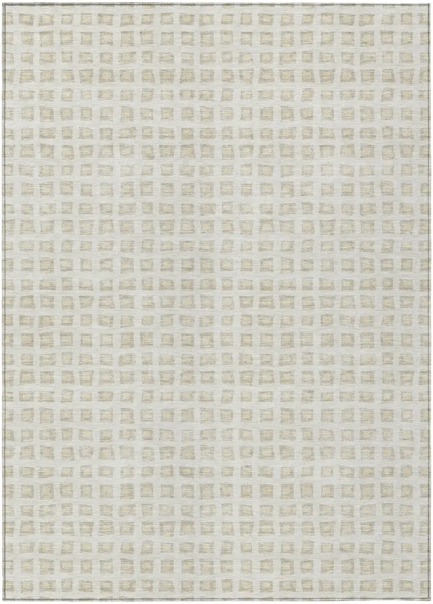 Ivory And Beige Geometric Washable Indoor Outdoor Area Rug Photo 1