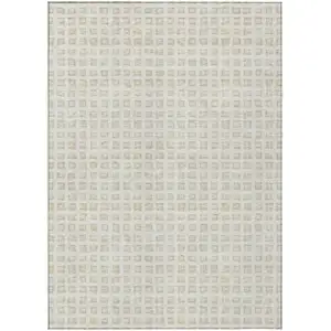 Photo of Ivory And Beige Geometric Washable Indoor Outdoor Area Rug