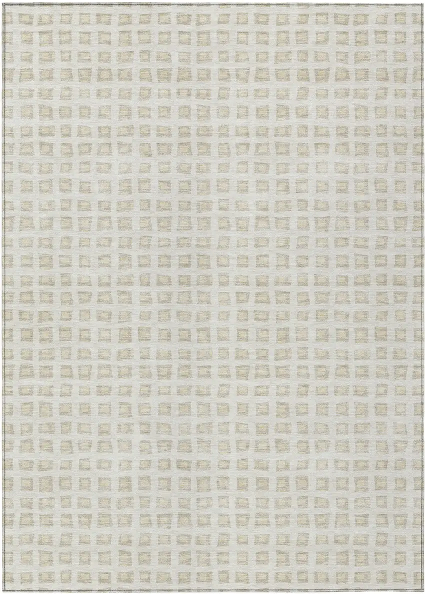 Ivory And Beige Geometric Washable Indoor Outdoor Area Rug Photo 1