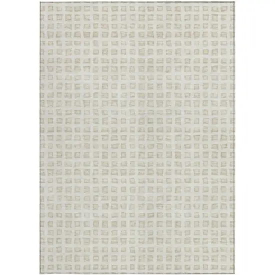 Ivory And Beige Geometric Washable Indoor Outdoor Area Rug Photo 5