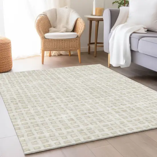 Ivory And Beige Geometric Washable Indoor Outdoor Area Rug Photo 7