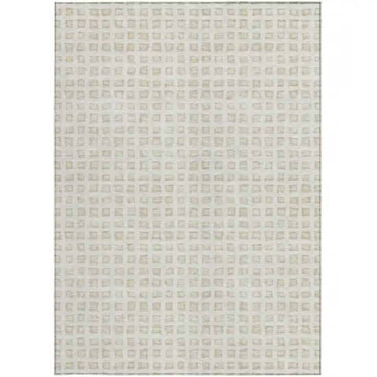 Ivory And Beige Geometric Washable Indoor Outdoor Area Rug Photo 4