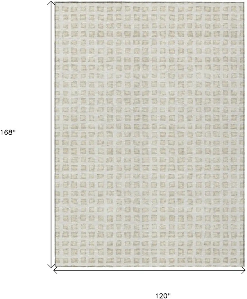 Ivory And Beige Geometric Washable Indoor Outdoor Area Rug Photo 9