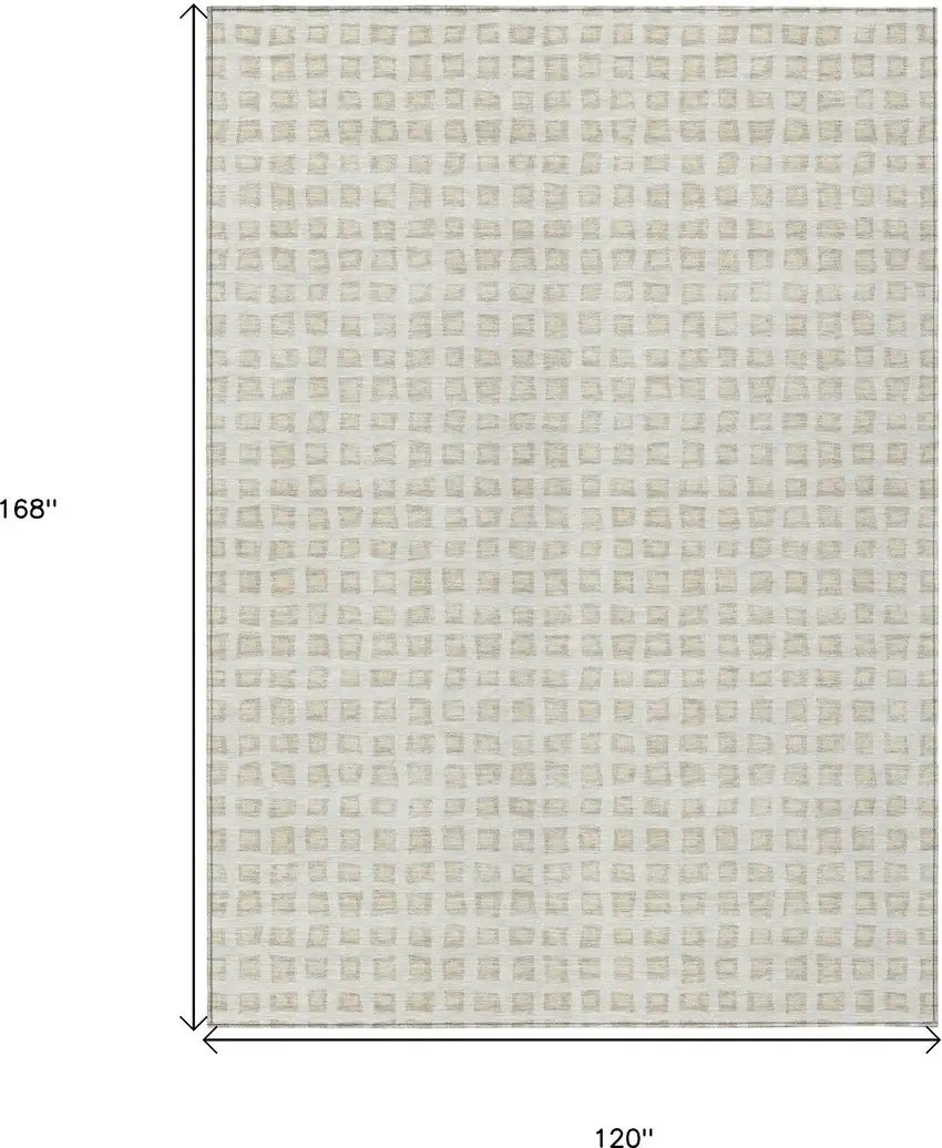 Ivory And Beige Geometric Washable Indoor Outdoor Area Rug Photo 9