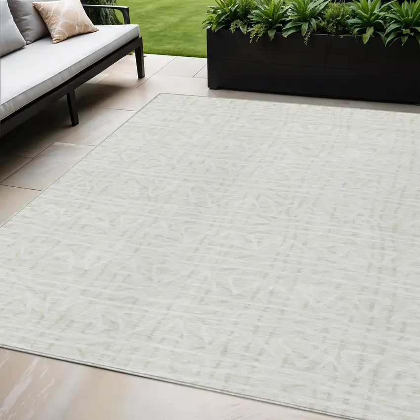 Ivory And Beige Geometric Washable Indoor Outdoor Area Rug Photo 2