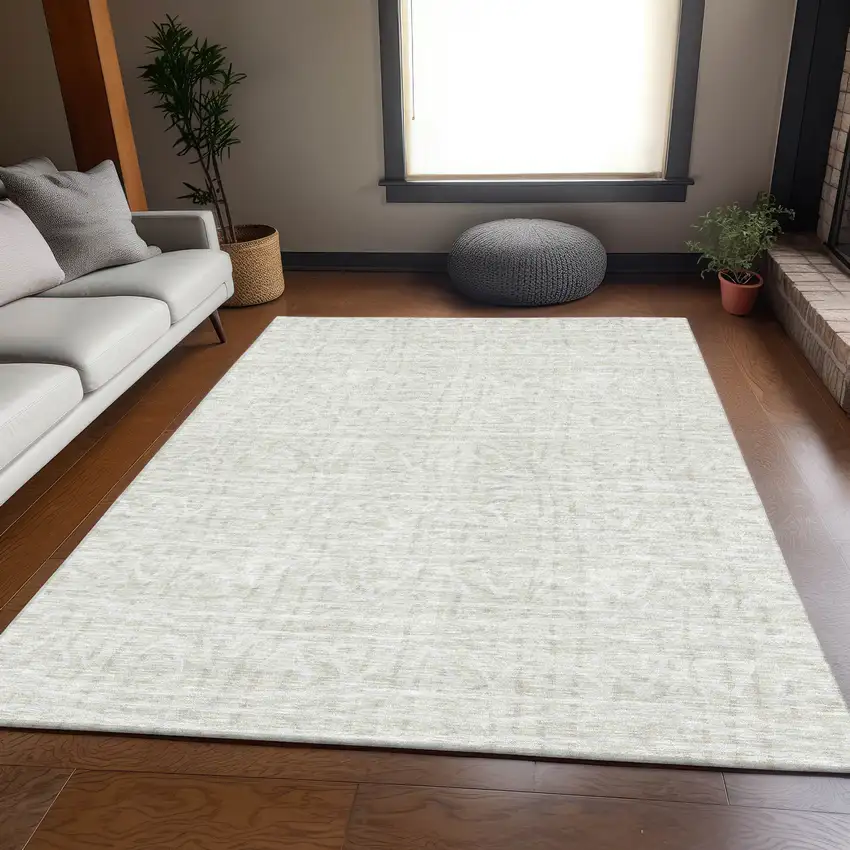 Ivory And Beige Geometric Washable Indoor Outdoor Area Rug Photo 7