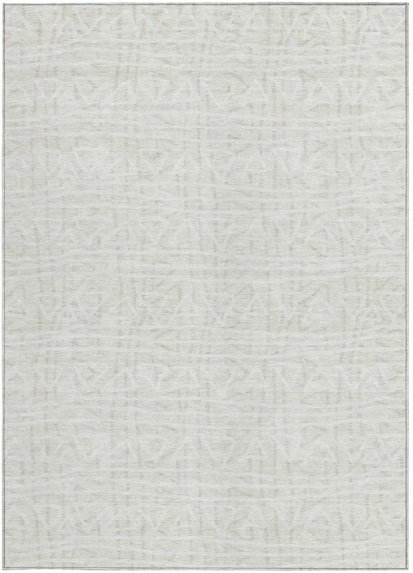Ivory And Beige Geometric Washable Indoor Outdoor Area Rug Photo 5
