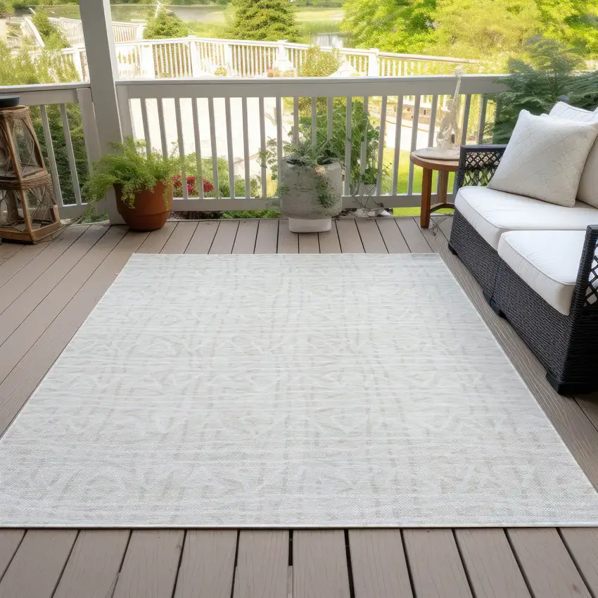 Ivory And Beige Geometric Washable Indoor Outdoor Area Rug Photo 6