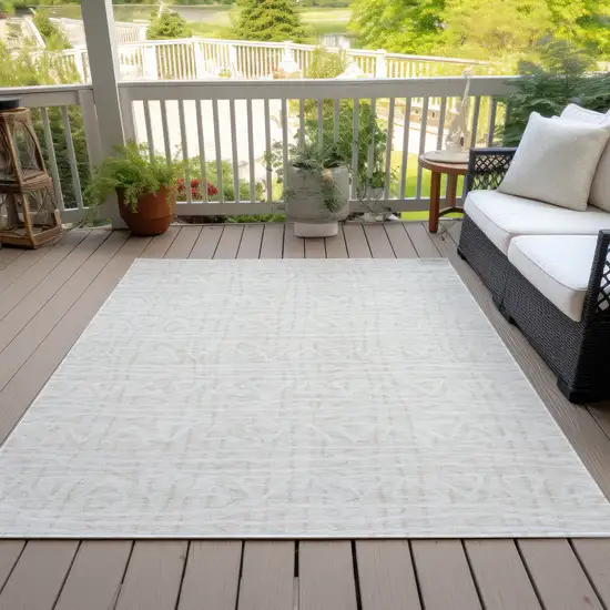 Ivory And Beige Geometric Washable Indoor Outdoor Area Rug Photo 7