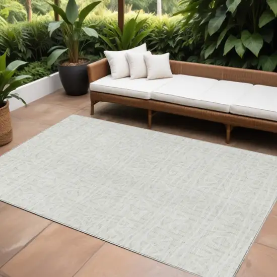 Ivory And Beige Geometric Washable Indoor Outdoor Area Rug Photo 1