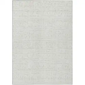 Photo of Ivory And Beige Geometric Washable Indoor Outdoor Area Rug