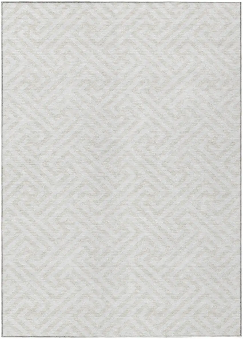 Ivory And Beige Geometric Washable Indoor Outdoor Area Rug Photo 2