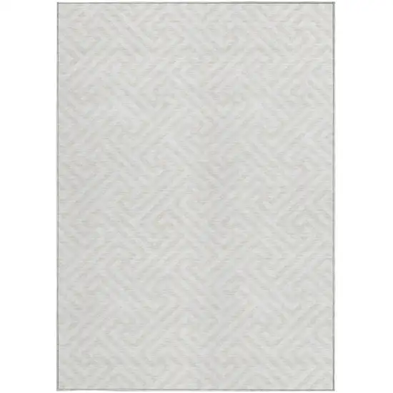 Ivory And Beige Geometric Washable Indoor Outdoor Area Rug Photo 6