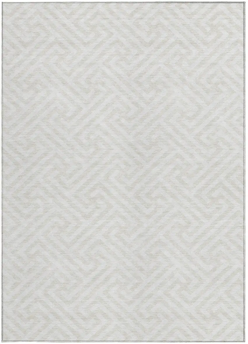 Ivory And Beige Geometric Washable Indoor Outdoor Area Rug Photo 6