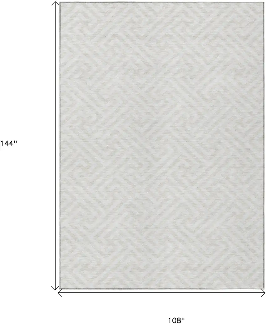 Ivory And Beige Geometric Washable Indoor Outdoor Area Rug Photo 7